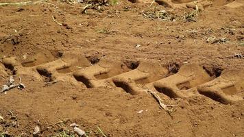 A dirt road with rutted cars passing by and producing an interesting texture photo