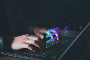 Cyber Security. businessman using computer Network Login, Internet Security, Prevent Unauthorized Access, Personal Information, Authentication, Top Secret, Use the Internet Safely. photo