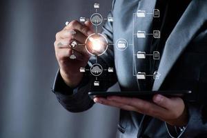 Digital file management concept. Businessman are accessing big data storage on Internet, Digital Storage, Cyber Security, Global Data Links, Digital business, Files data, Internet of things. photo