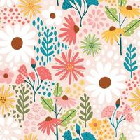 Colorful Flowers Seamless Pattern in hand drawn style and pastel color vector