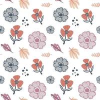 Pastel Floral Pattern in hand drawn style and white backdrop vector