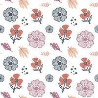 Pastel Floral Pattern in hand drawn style and white backdrop vector