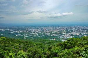 Beautiful Cityscape View of Chiang mai city on Doi Suthep Mountain in day time at chiang mai City Thailand photo