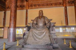 Beijing China - 27 February 2017 Statue of Yongle Emperor in Ling En Hall of Changling tomb in Ming Dynasty Tombs,Shishanling Beijing China photo