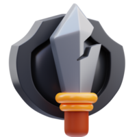Representación 3d de la ilustración del icono del juego, espada y escudo rotos, fin del juego png