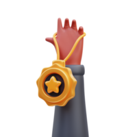 renderização em 3D da mão da medalha segurando a ilustração do ícone do jogo png
