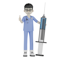 3D isolierter Arzt mit Flüssigkeiten und Injektionen png