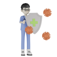 médico aislado 3d que lucha contra los virus png