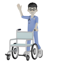 Docteur isolé 3d avec un fauteuil roulant png