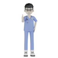 Docteur isolé 3d avec des lunettes et des vêtements bleus png