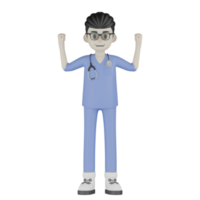 Docteur isolé 3d avec des lunettes et des vêtements bleus png