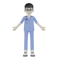 médico isolado 3D com óculos e roupas azuis png
