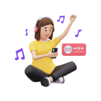 3d Women feel happy when listening to music illustration png