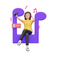 3d Women feel happy when listening to music illustration png