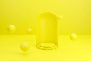 abstract round podium and ball for product display with yellow background and 3d rendered geometric ball shapes photo