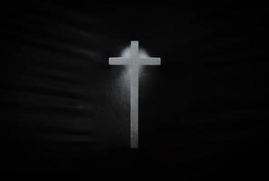 The cross pressing through black fabric with shine and dark side for Halloween background concept. photo