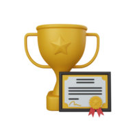 Trofeo de renderizado 3d y certificado aislado útil para negocios, empresas, empresas y finanzas png