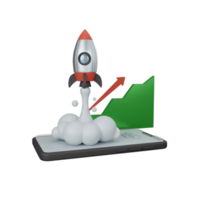 3d rendering rocket launching isolated useful for business, company, corporate and finance design png