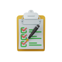 3d interpretazione lista di controllo isolato utile per attività commerciale, azienda, economia, aziendale e finanza design png