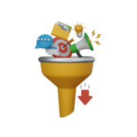 3d rendering marketing funnel isolated useful for business, company, economy, corporate and finance png