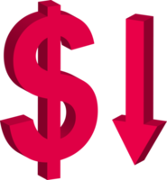 symbole 3d de la devise du dollar en baisse rouge png