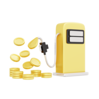 rendu 3d de la buse de la pompe à carburant à l'huile de pétrole avec le concept de pièce d'argent du prix du pétrole. style de dessin animé d'illustration de rendu 3d.