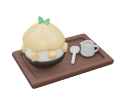 3D Rendering of mango bingsu shaved ice set on tray. 3d render cartoon style. png