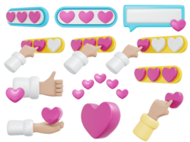 3d renderização do conceito de ícone de revisão de feedback de coração de amor de comentário e serviço do cliente. png
