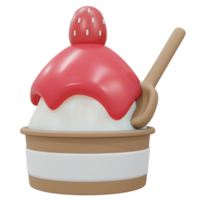 Representación 3D para llevar una taza de helado de fresa con hielo suave. estilo de dibujos animados de procesamiento 3d. png