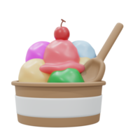 Representación 3d para ir a una taza de helado con muchos colores. Estilo de dibujos animados de procesamiento 3D. png