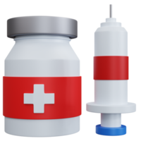 Jeringas y botellas médicas de renderizado 3d aisladas png