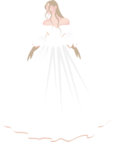 ilustración digital de una novia con un vestido de novia blanco esponjoso con el pelo suelto en el hombro y con un par de guantes en las manos.