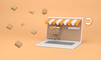 3D. E-commerce concept, Shopping online and delivery service on computer application. photo
