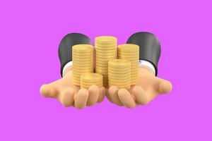 coins in hands cartoon. saving money concept. photo