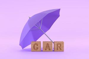 purple umbrella protecting car for car insurance concept photo