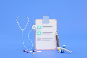 Stethoscope and notes on blue background, health check concept. photo