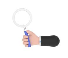 Cartoon hand holding magnifying glass isolated photo