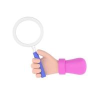 Cartoon hand holding magnifying glass isolated photo