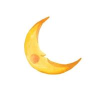 Crescent moon of painting with watercolor on paper, illustration design. vector