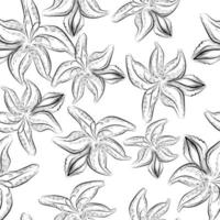 Vector lilly seamless pattern. Black and white with line art on white backgrounds.