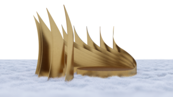 A 3d rendering image of golden stage which have curved screen as background. png