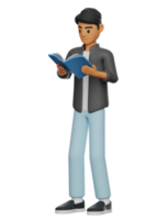 3D-Darstellung eines Mannes, der beim Lesen posiert png