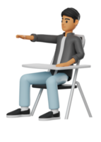 Ilustración 3d de un hombre sentado y señalando png