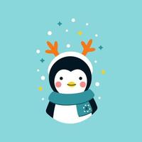 Cute baby penguin in a scarf and a headband with horns vector