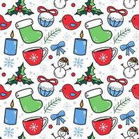 Cute Christmas seamless pattern with winter elements on white background vector