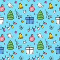 Festive seamless winter pattern with hand drawn sketch elements vector