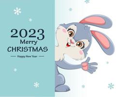Feliz navidad y próspero año nuevo. conejo de dibujos animados vector