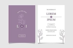 Elegant Floral Line art Wedding Invitation Card Template vector