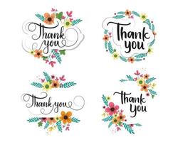 Thank You Script Decorated by Flat Design Floral Ornaments Illustration vector