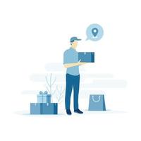 A Courier Man with Boxes and Paper Bag for Shipment Illustration vector